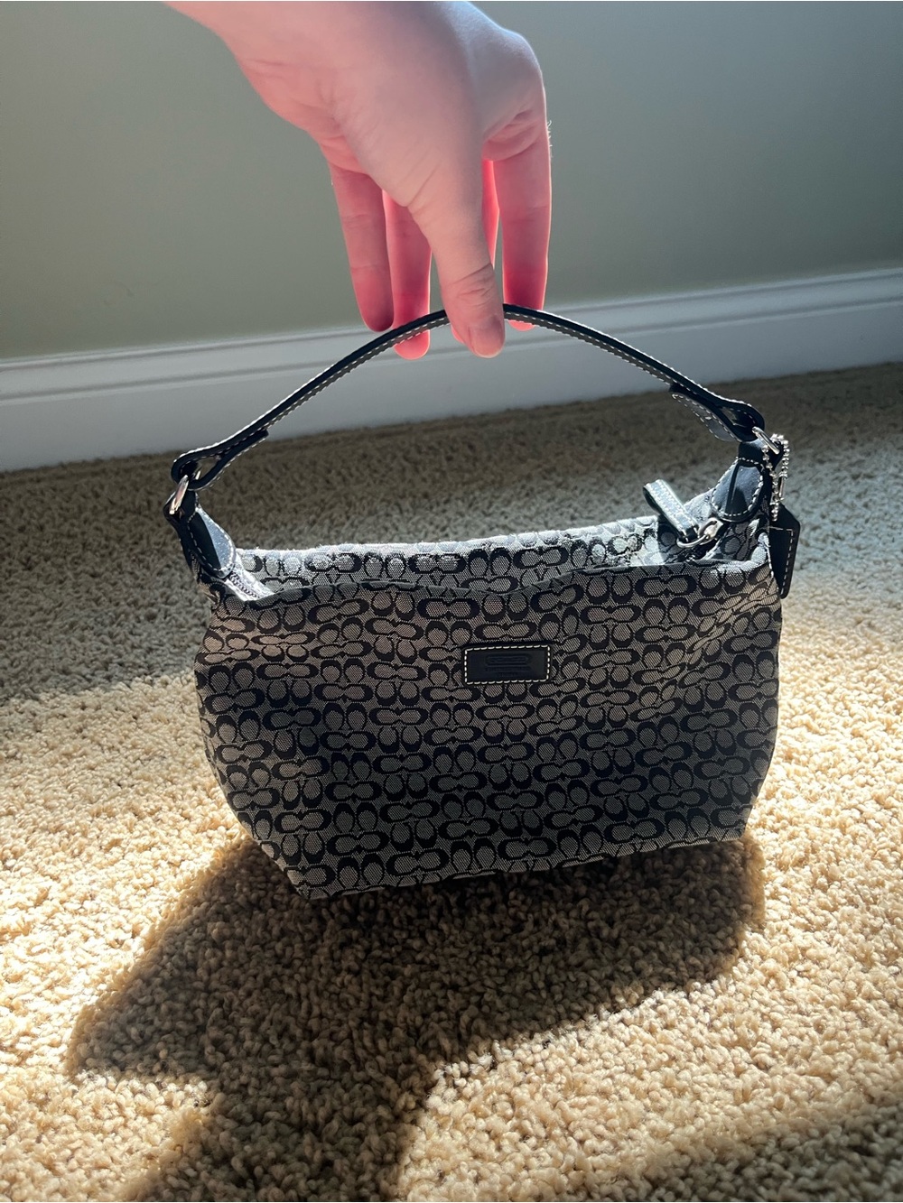 Coach Signature Jacquard Shoulder Bag in Gray and Black - Picture 2 of 4